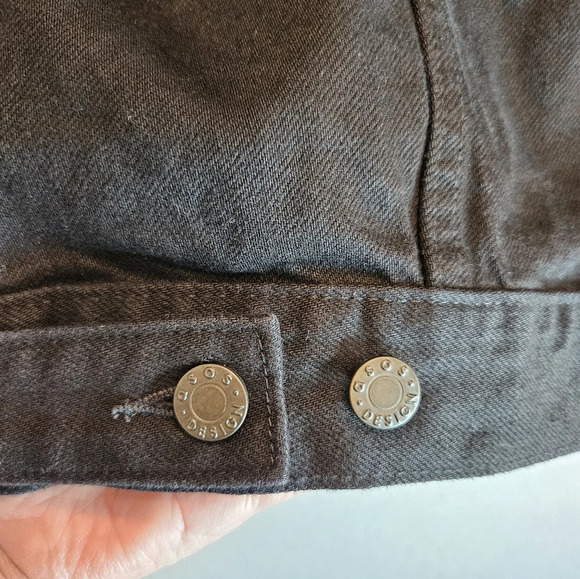 Asos Womens Trucker Black Denim Jean Jacket Sz L Front Medal Button Pockets - Picture 11 of 12